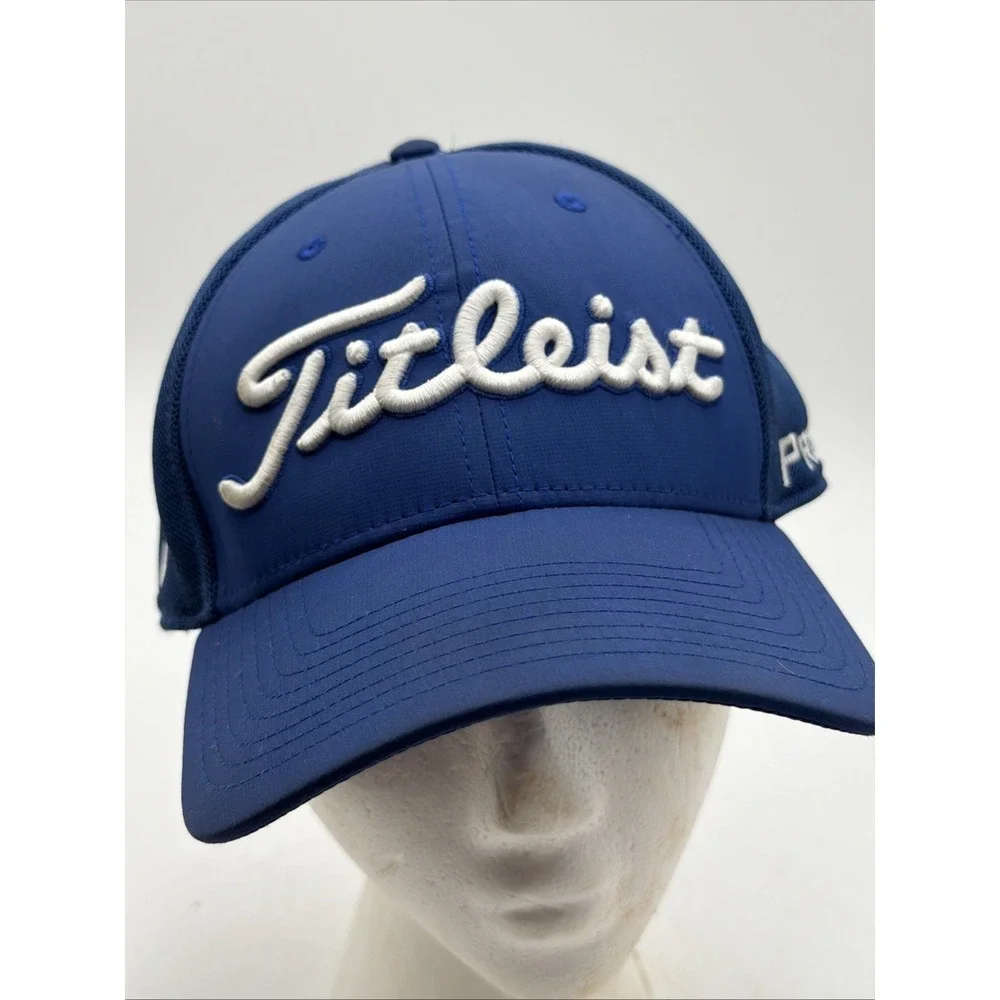 TITLEIST GOLF Mens L/XL Blue Footjoy Mesh Fitted Titleist Pro V1 New Era Cap Hat